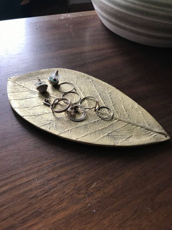 Brass Leaf Tray Gold Leaf Dish Earring Tray Brass… - image 3