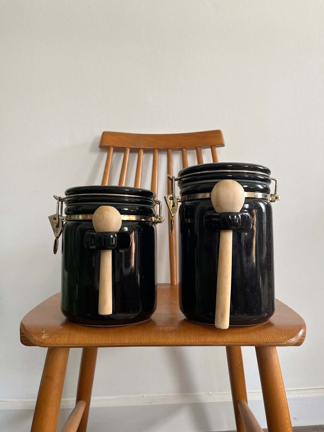 Black Canister Set Ceramic Canister Set With Lid Coffee Tea Etsy