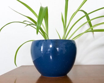 Blue Planter, Vintage Pottery Planter, Round Plant, Small Planter, Handmade Pottery Planter Small Plant Pot, Artisan Pottery, Clay Planter