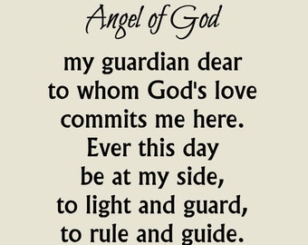 Angel of God Prayer Print, Guardian Angel Prayer, 5x7 8x10 Christian Art, Catholic Prayer, Angel Print, Choose Beige or Black White
