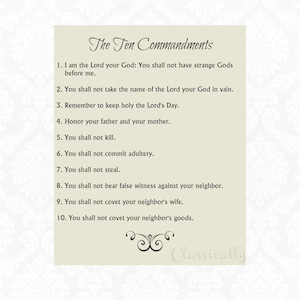 The Ten Commandments Print, Catholic Version, 8x10, 10 Commandments, Beige or White Background image 1