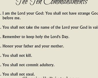 The Ten Commandments Print, Catholic Version, 8x10, 10 Commandments, Beige or White Background