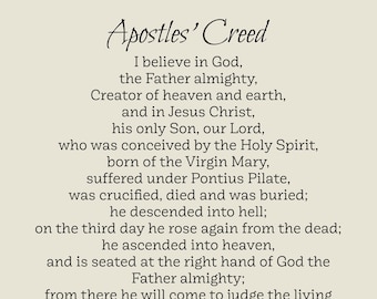 Apostles' Creed Print, 5x7, 8x10 or 11x14, Beige or White Background, Catholic Prayer Print