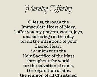 The Morning Offering Prayer Print, Digital, Catholic, Instant Download Printable, DIY