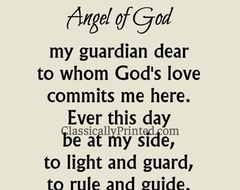 Guardian Angel Prayer Print: Catholic Wall Art (Digital Download) Beige or White