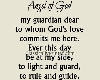 Guardian Angel Prayer Print: Christian Wall Art (5x7, 8x10) Beige or White