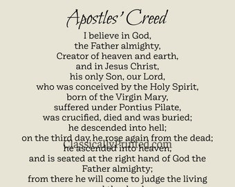Apostles' Creed Print: Catholic Prayer, Beige or White