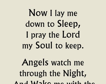 Children's Bedtime Prayer Print: Now I Lay Me Down To Sleep, Beige or White