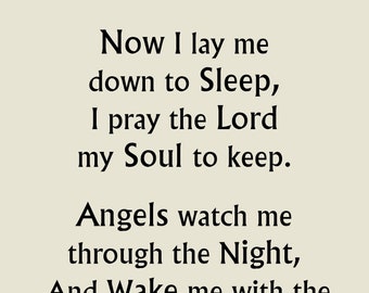 Now I Lay Me Down To Sleep Print, 8x10, 5x7 Children's Bedtime Prayer, Lord, Angel Prayer, Christian Catholic