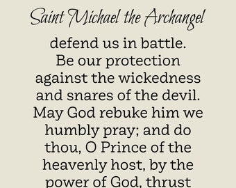 Prayer to Saint Michael the Archangel Print, 5x7 or 8x10, Beige or White Background, St. Michael, Catholic Prayer Print, Intercession