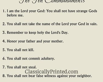 Ten Commandment Print, Printable, Digital, Catholic 10 Commandments, Instant Download
