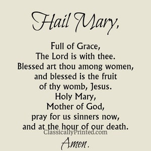 Hail Mary Prayer Print, Printable, Digital, Catholic Rosary Prayer, 5x7 8x10 Instant Download