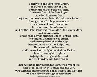 Nicene Creed Prayer Print Catholic Christian 5x7 8x10 Beige or White