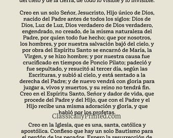 Credo Niceno Nicene Creed Spanish Prayer Print Catholic Christian 5x7 8x10 Beige or White