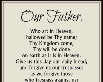 Our Father Prayer Print, The Lord's Prayer, 5x7 8x10 Catholic Wall Art, Faith