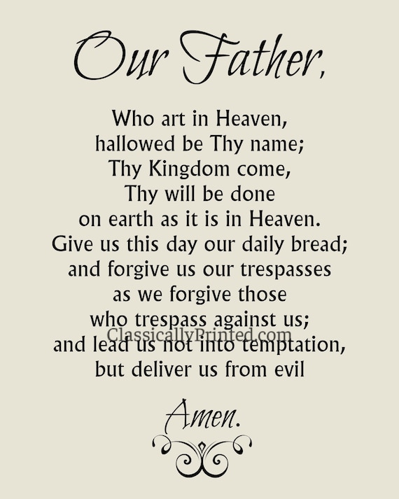 Our Father Prayer Print: Catholic Christian Wall Art (Digital Download) Beige or White