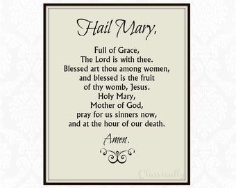 Hail Mary Prayer Printable, Catholic Rosary Prayer Print, 5x7 8x10 Instant Download