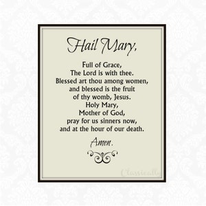 Hail Mary Prayer Print, 5x7 0r 8x10 Catholic Prayer, First Communion Gift