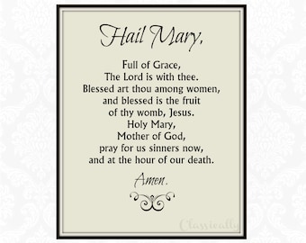 Hail Mary Prayer Print, 5x7 0r 8x10 Catholic Prayer, First Communion Gift