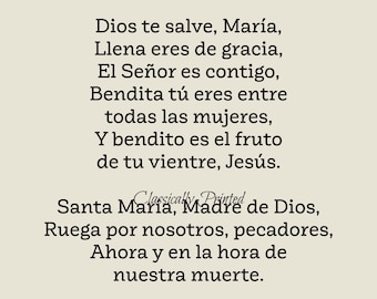Ave María Spanish Prayer Print, Catholic Rosary, Instant Download (5x7, 8x10)