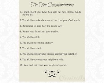 Ten Commandments Printable, Catholic Version, 10 Commandments, Instant Download