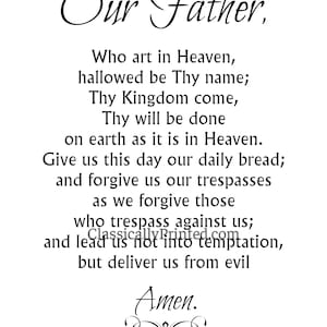 Our Father Prayer Print: Catholic Christian Wall Art (Digital Download) Beige or White image 2