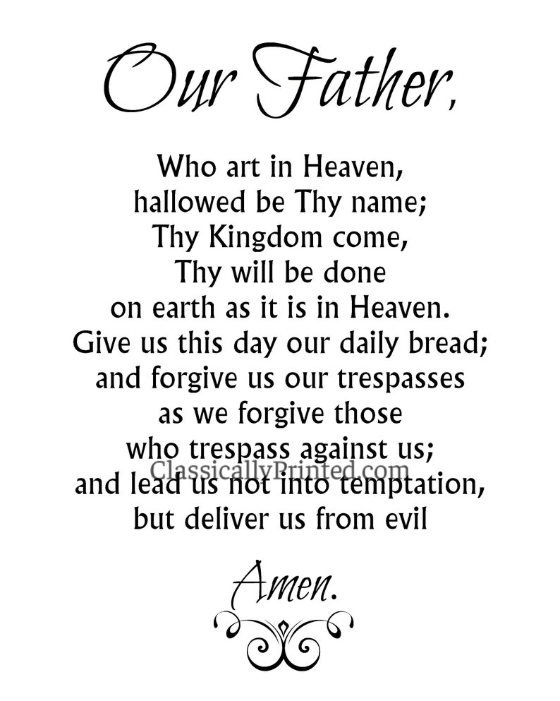 Our Father Prayer Print: Catholic Christian Wall Art (Digital Download) Beige or White image 2