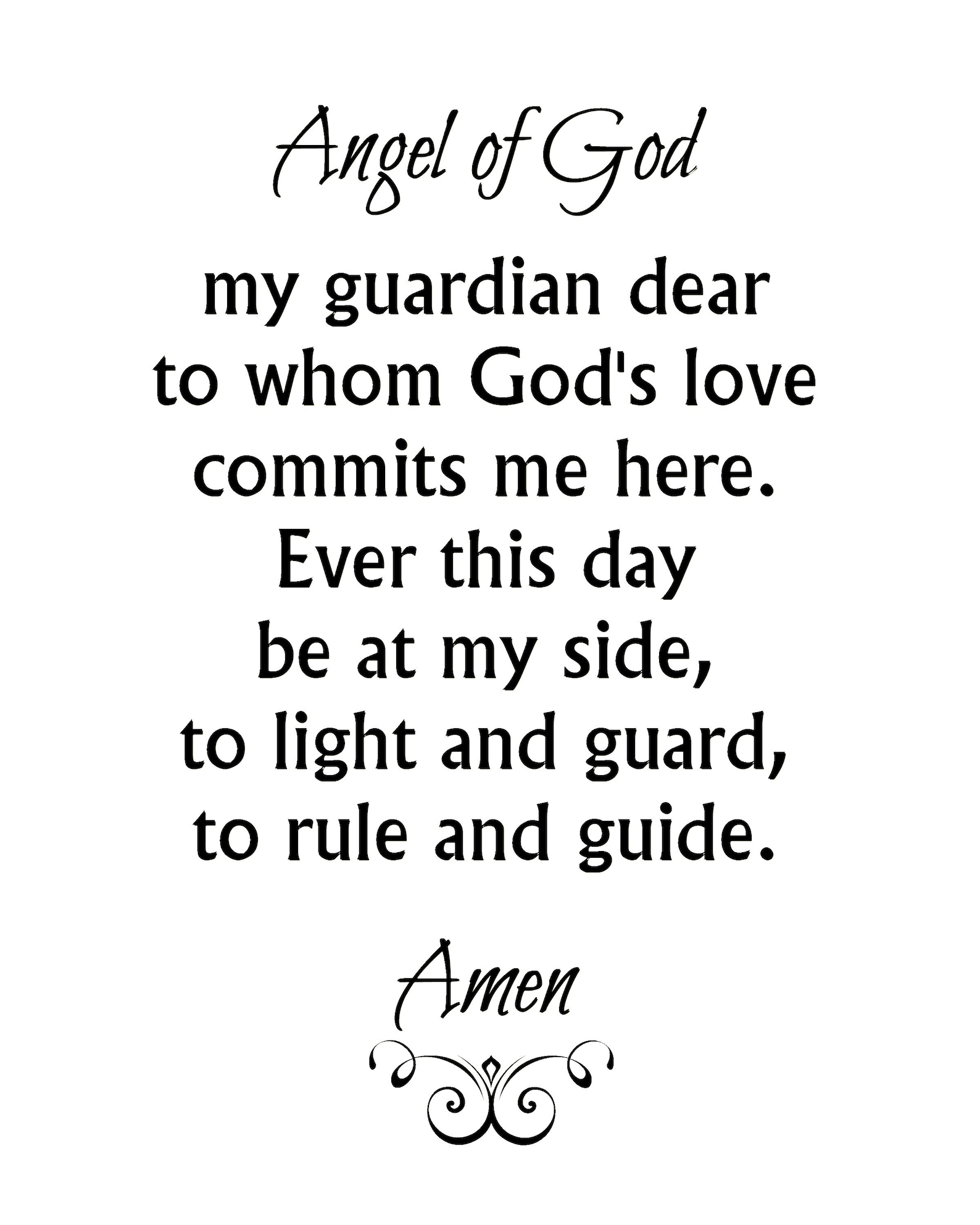 Angel of God Prayer Print, Guardian Angel Prayer, 5x7 8x10 Christian