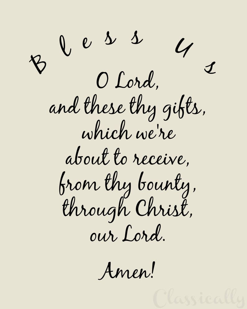 Meal Food Blessing Prayer Printable, 5x7 8x10 DIY Print, Catholic