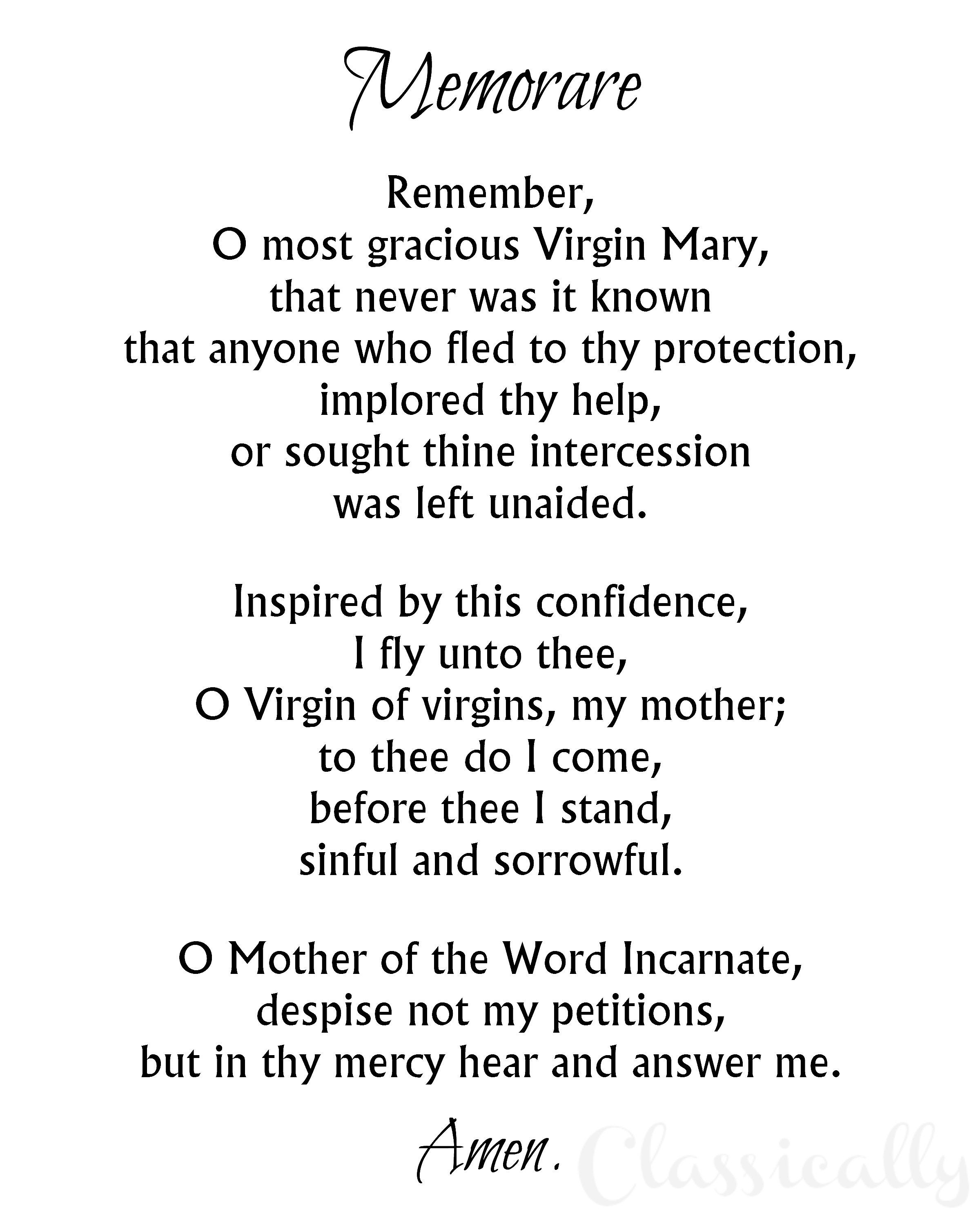 Memorare Prayer Print Instant Download Printable Blessed Etsy Ireland