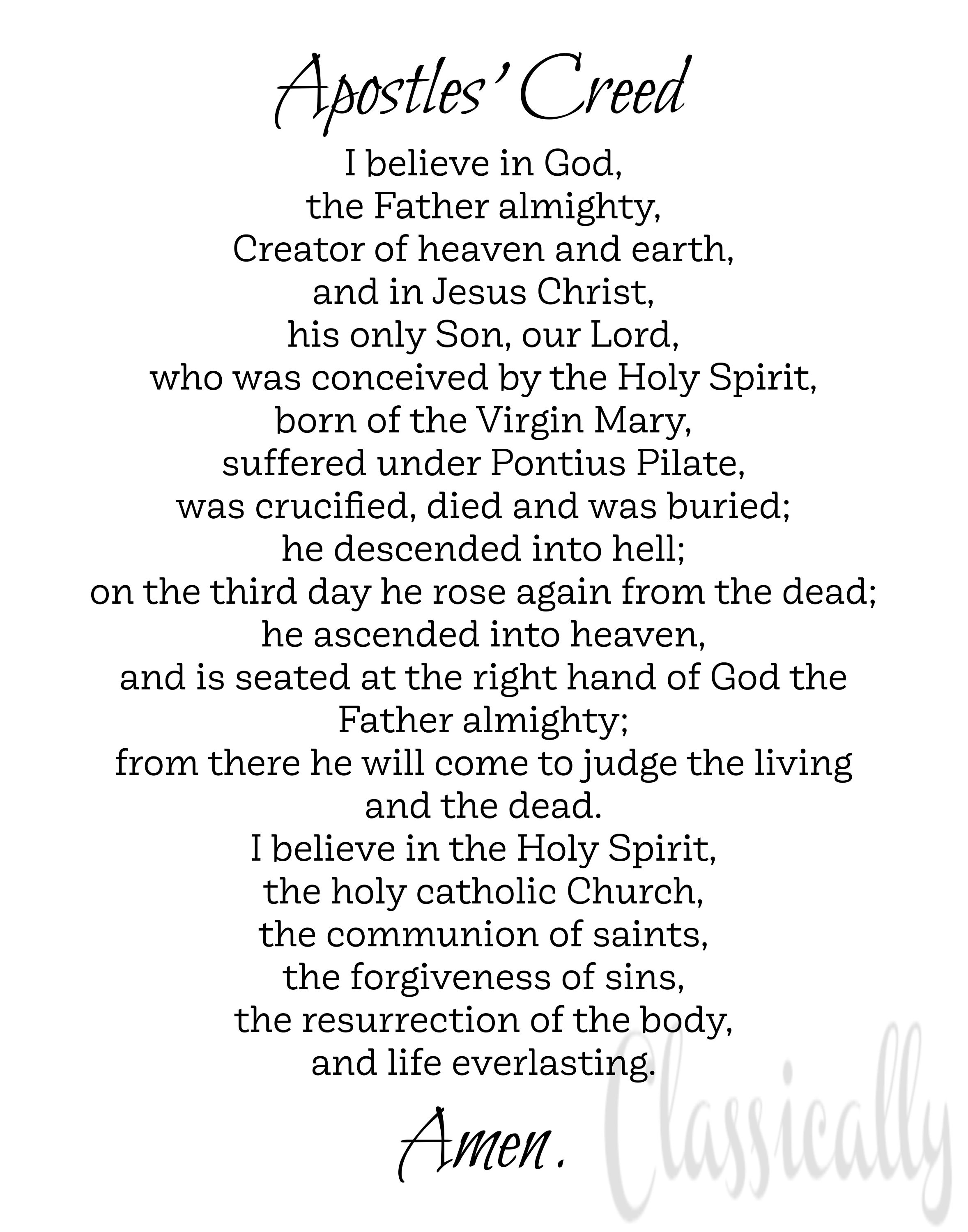 The Apostles Creed Prayer Printable