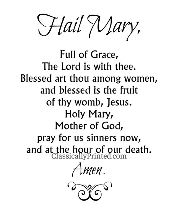 Hail Mary Prayer Print: Catholic Home Decor, First Communion Gift