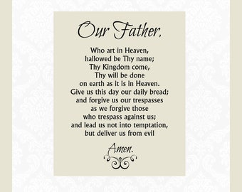 Our Father Prayer Printable, The Lord's Prayer, 5x7 8x10 Catholic Print, Prayer Print, Christian Print, White or Beige, Instant Download