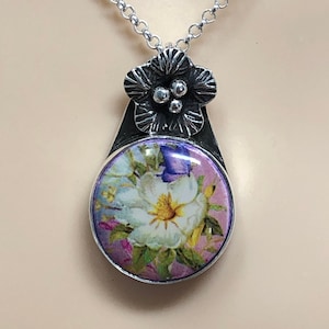 Artisan Sterling Silver Floral Pendant Necklace