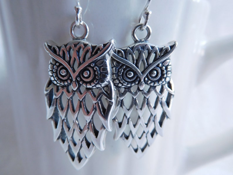 Sterling Silver Owl Earrings - Etsy