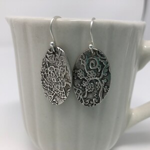 Fine Silver Oval Floral Drop Earrings