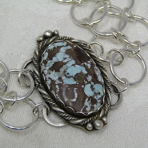 Artisan Silver Large Link Oval Hubei Turquoise Bracelet