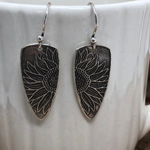 Artisan Fine Silver Sunflower Dangle Earrings