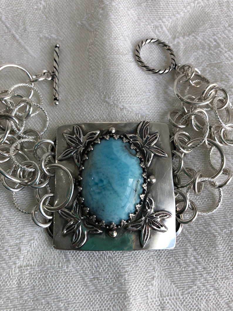 Silver Artisan Larimar Stone Bracelet