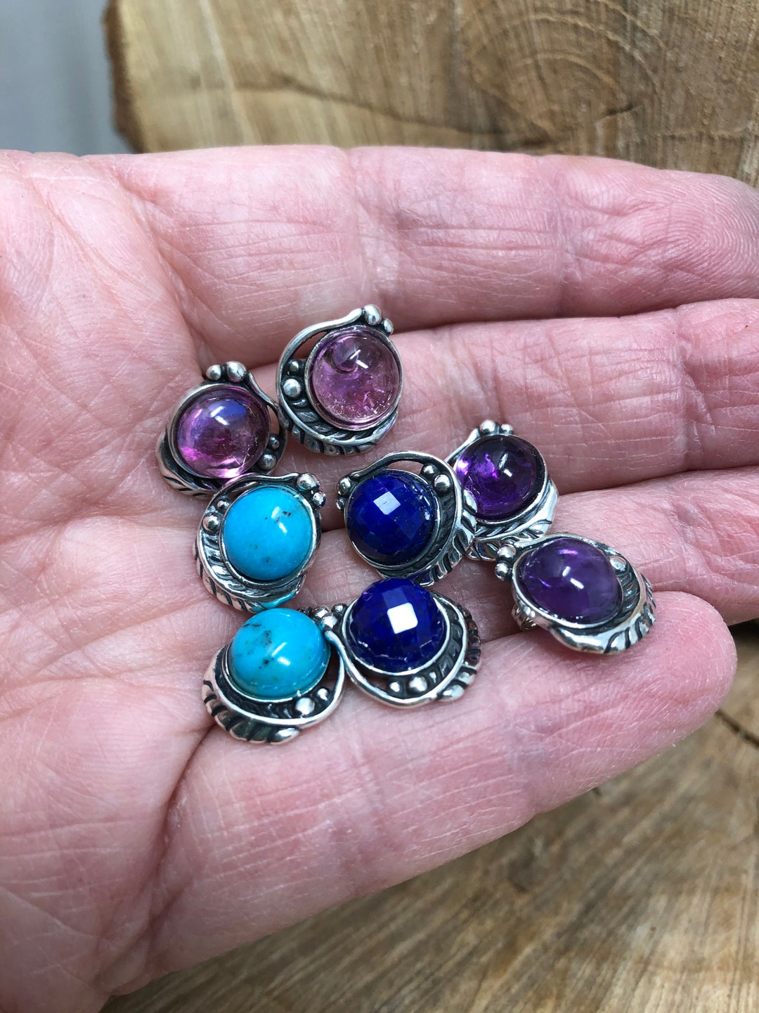 Artisan Sterling Silver and Stone Post Earrings - Etsy