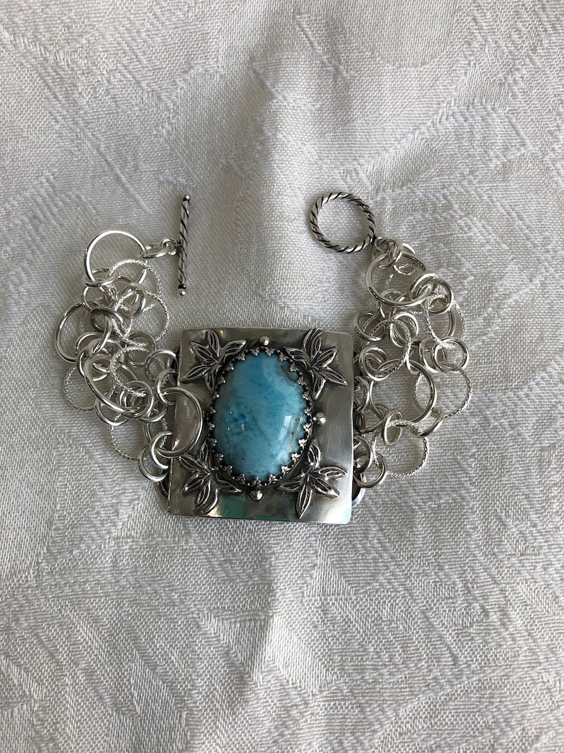 Silver Artisan Larimar Stone Bracelet