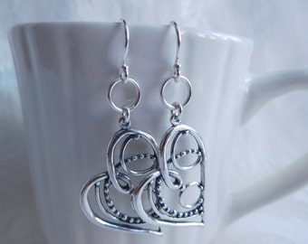 Sterling Silver Beaded Heart Handmade Earrings