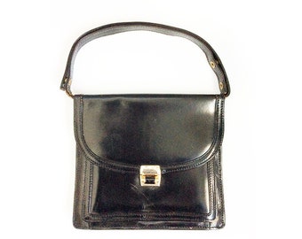 Vintage Black Accordion, Leather Satchel with Adjustable Strap