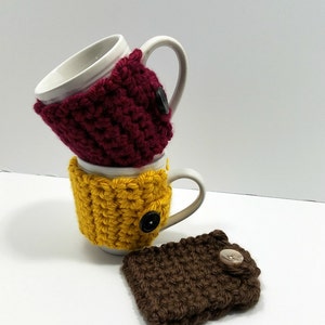 Crocheted Coffee Cozy, Tea Sleeve, Coffee Cup Cozy with Button, Chunky Crochet Cozy, Teacher Gift, Mug Cozy