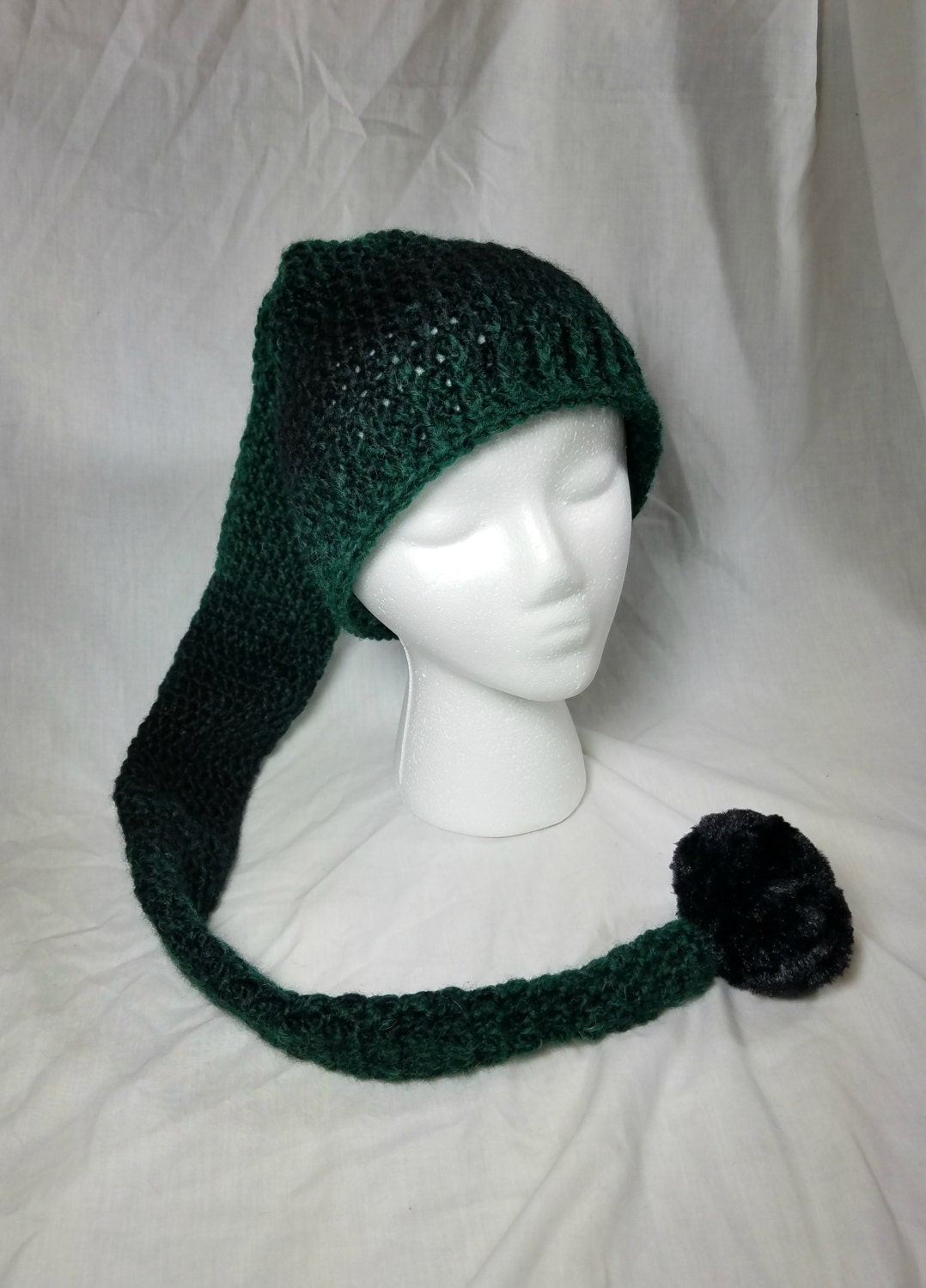 Crochet Pixie Long Tail Winter Hat Wool 