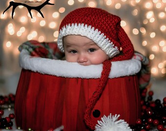 Baby Elf Hat,  Long Tail Hat, Baby Shower Gift, Photo Prop, Christmas Hat, Candy Cane Stripes, Fairy, Faerie, Pixie