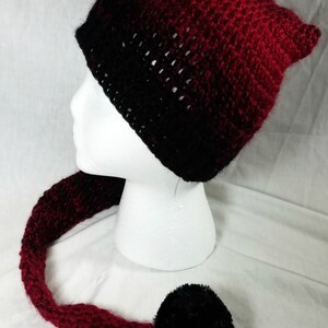 Crochet Pixie Long Tail Winter Hat, Wool Stocking Cap, Winter Fashion Hat, Faerie Fairy, Elf Hat, Faux Fur Pom, Adult sized Ombre Winter Hat image 5