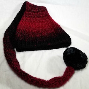 Crochet Pixie Long Tail Winter Hat, Wool Stocking Cap, Winter Fashion Hat, Faerie Fairy, Elf Hat, Faux Fur Pom, Adult sized Ombre Winter Hat image 4