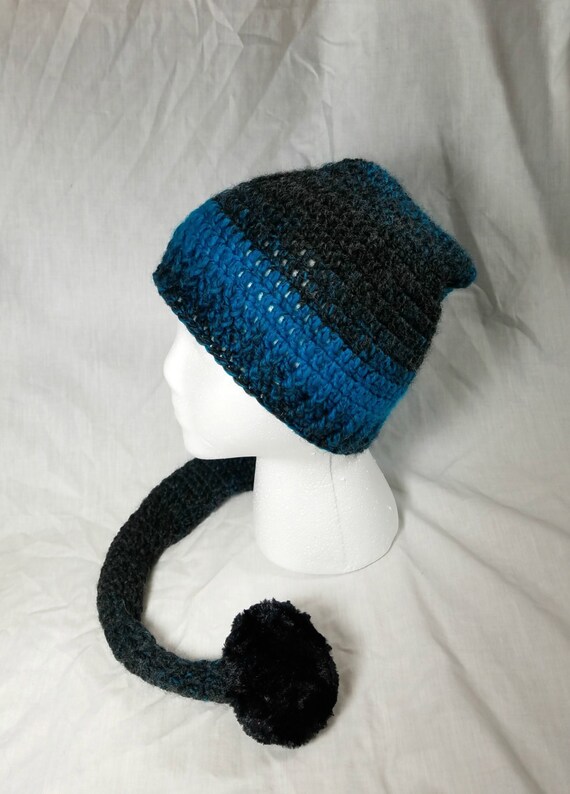 Crochet Pixie Long Tail Winter Hat Wool 