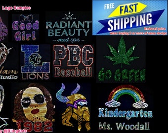 Custom Bling Iron On transfer Personalized Sequins Hot fix Company decal Team custom bling Logo ( fast shipping)